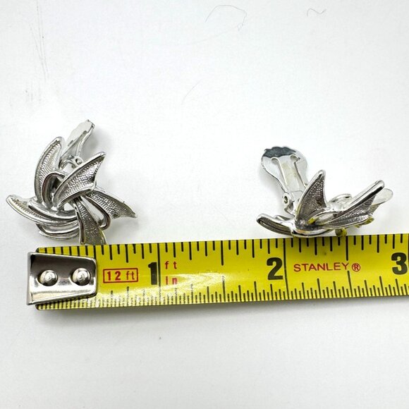 Bogoff Designer Earrings Signed  Vintage Silver Tone Pinwheel Clip-on - Picture 2 of 6